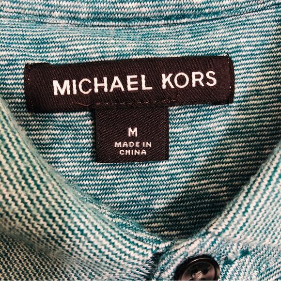 Michael Kors Turquoise White Skinny Stripe Polo Shirt - Picture 6 of 14